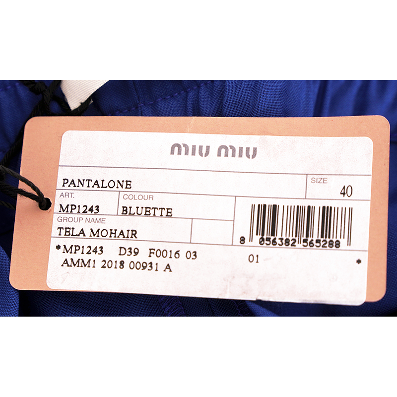 sz 40 NEW $845 MIU MIU Blue WHITE SPORTY SIDE STRIPE Wool Mohair