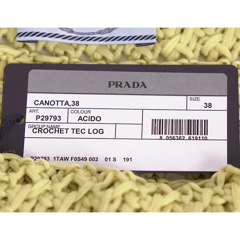 sz 38 NEW $1290 PRADA RUNWAY Acid Green CROCHET KNIT Resort LOGO