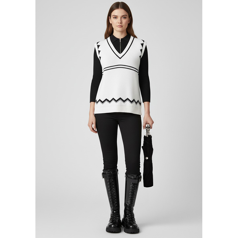 40 NEW $1,690 PRADA White & Black 100% CASHMERE Modern Sleeveless