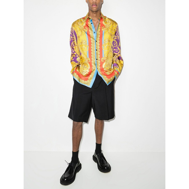 52 XL NEW $1,575 VERSACE Men's Yellow BAROCCO GODDESS BAROQUE Silk