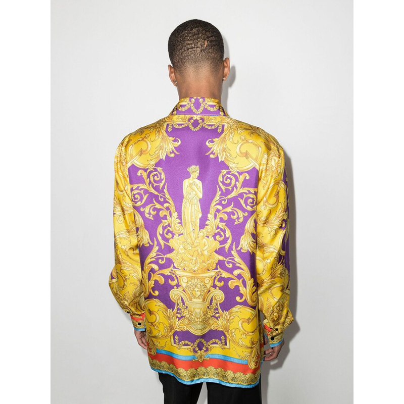 52 XL NEW $1,575 VERSACE Men's Yellow BAROCCO GODDESS BAROQUE Silk