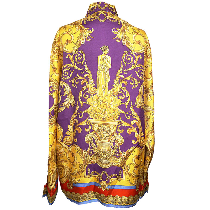 48 M NEW $1,575 VERSACE Men's Yellow BAROCCO GODDESS BAROQUE Silk