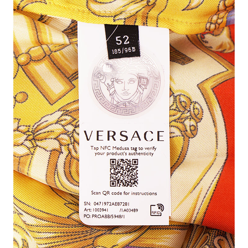 52 XL NEW $1,575 VERSACE Men's Yellow BAROCCO GODDESS BAROQUE Silk