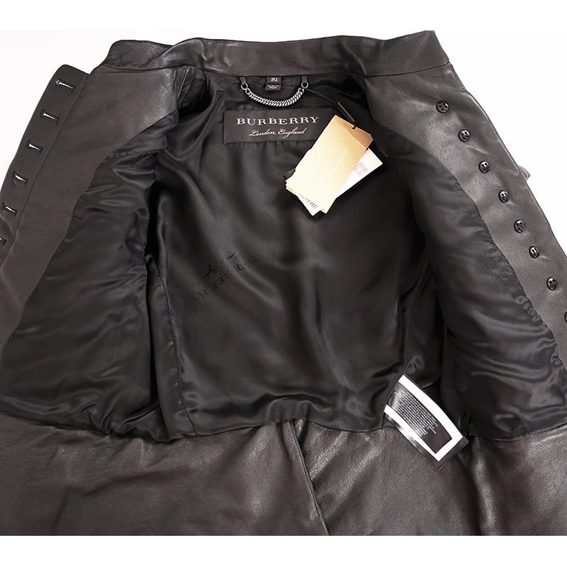 SZ 38 NEW $3,795 BURBERRY Black Leather CHEVRON Panelled Military