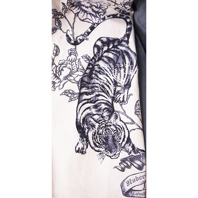 sz M VINTAGE ROBERTO CAVALLI 2003 TATTOO TIGER Floral FLAME HEART