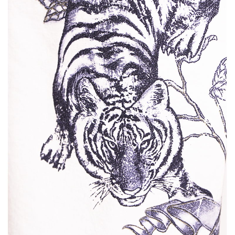 sz M VINTAGE ROBERTO CAVALLI 2003 TATTOO TIGER Floral FLAME HEART