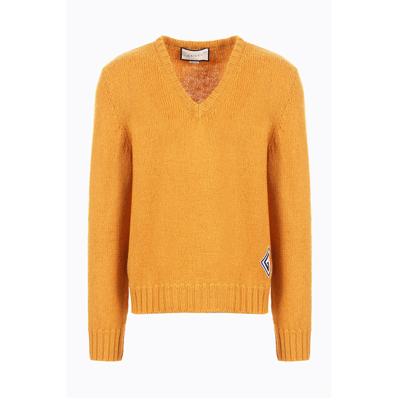M NEW $980 GUCCI Men Mustard Yellow Wool Knit GAME GG LOGO PATCH V