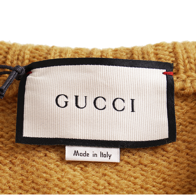 M NEW $980 GUCCI Men Mustard Yellow Wool Knit GAME GG LOGO PATCH V