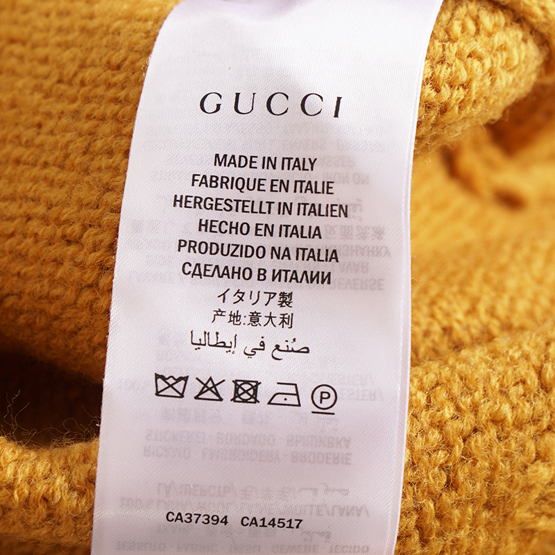 M NEW $980 GUCCI Men Mustard Yellow Wool Knit GAME GG LOGO PATCH V