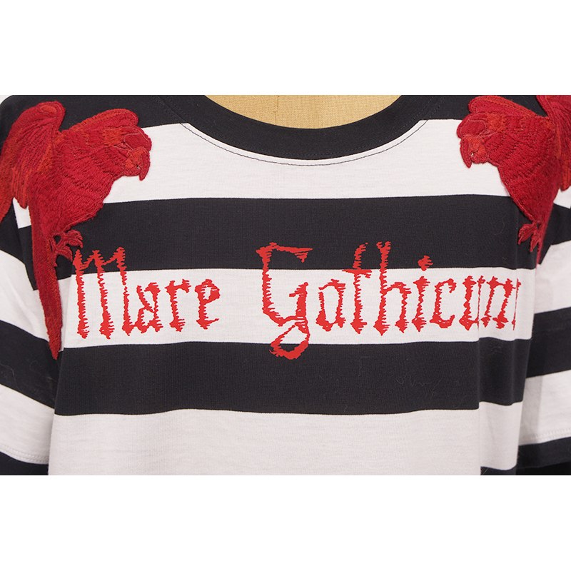 sz S NEW $995 GUCCI MENS Black & White Striped RED EMBROIDERY