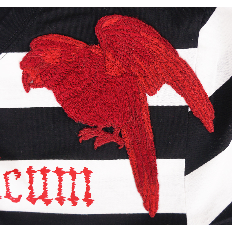 sz S NEW $995 GUCCI MENS Black & White Striped RED EMBROIDERY