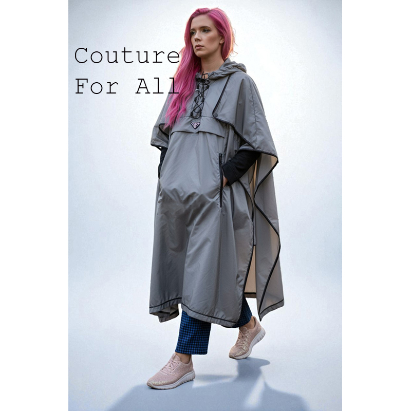 sz 36 XS NEW $2,410 PRADA Gray RE-NYLON 2-Piece Long PONCHO CAPE