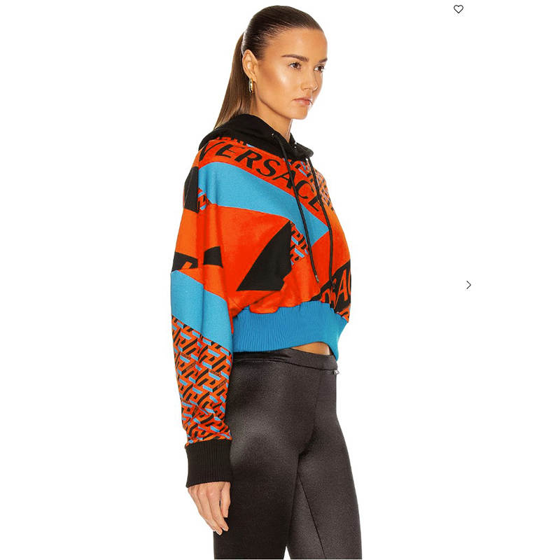 42 NEW $1175 VERSACE Woman's Orange Blue LA GRECA LOGO Cotton