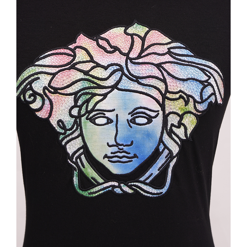 40 NEW $725 VERSACE Black LOGO RAINBOW MEDUSA CRYSTAL Fitted 40 NEW $725 VERSACE Black LOGO RAINBOW MEDUSA CRYSTAL Fitted