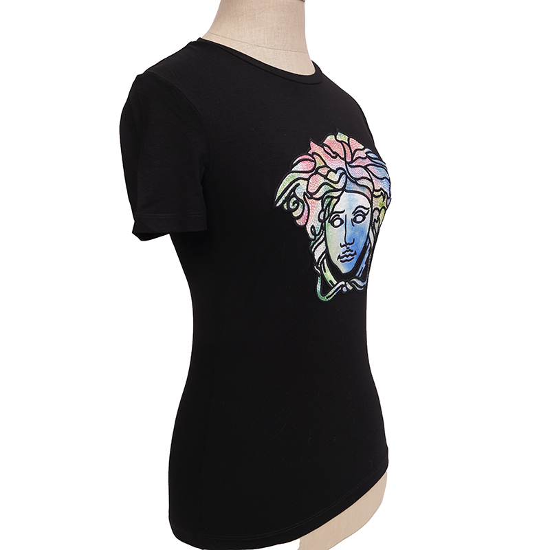 40 NEW $725 VERSACE Black LOGO RAINBOW MEDUSA CRYSTAL Fitted