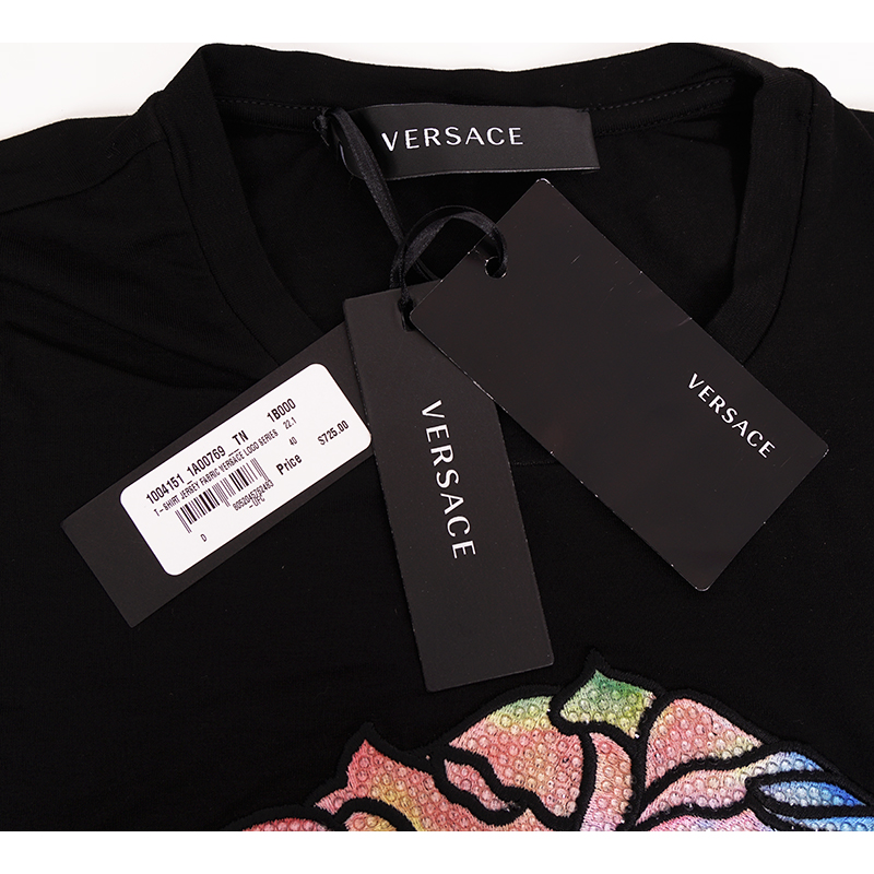 40 NEW $725 VERSACE Black LOGO RAINBOW MEDUSA CRYSTAL Fitted 40 NEW $725 VERSACE Black LOGO RAINBOW MEDUSA CRYSTAL Fitted
