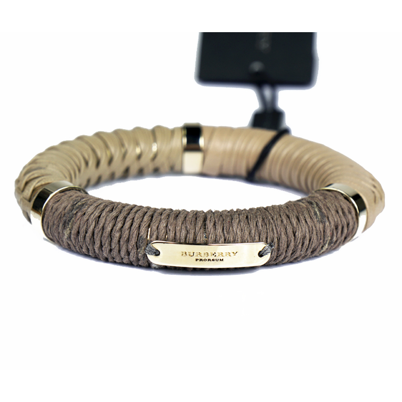 バーバリープローサム ブレスレット NEW $425 BURBERRY PRORSUM Beige LEATHER Twine Gold Tone Arthill