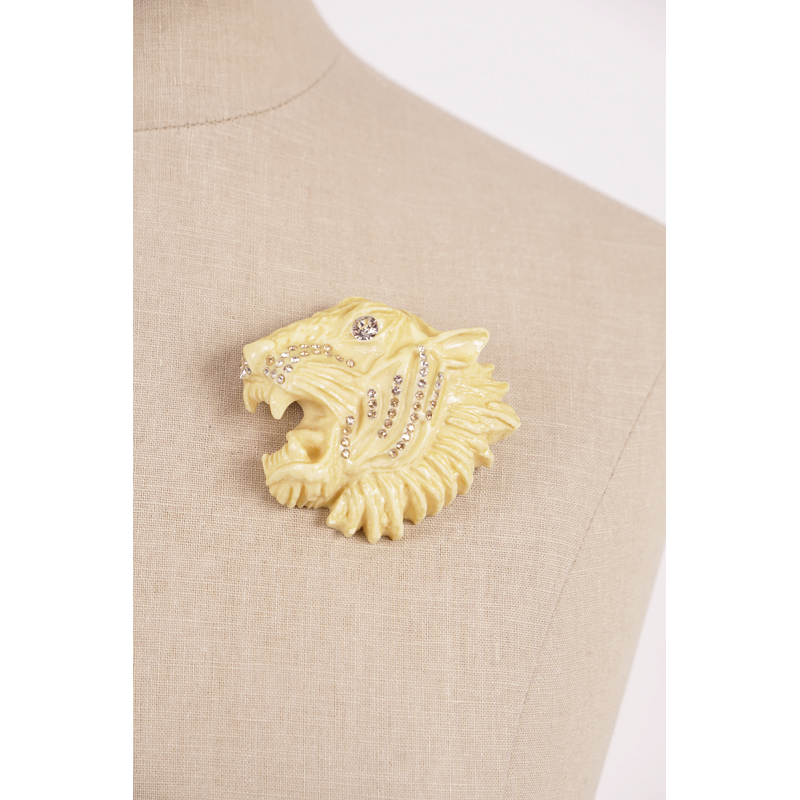 Gucci Women's Ivory Resin Rajah Tiger Head Brooch with