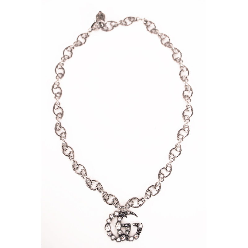NEW $1190 GUCCI Aged Palladium CRYSTAL DOUBLE GG Silver Aged  display picture 3