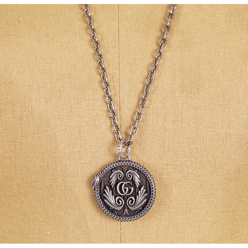 NEW $820 GUCCI GARDEN Aged Sterling Silver SNAKE OUROBOROS GG LOGO