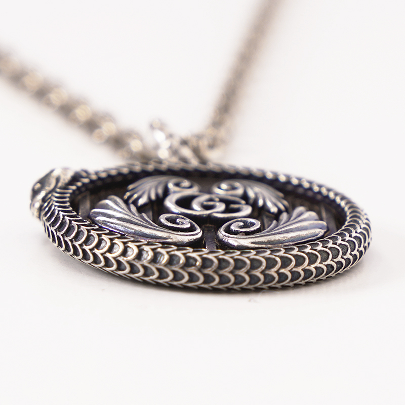NEW $820 GUCCI GARDEN Aged Sterling Silver SNAKE OUROBOROS GG LOGO