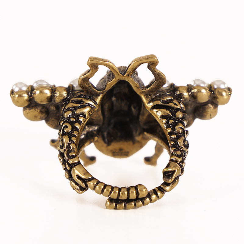 sz M (7/8) NEW $580 GUCCI Aged Gold Tone BEE Motif GLASS