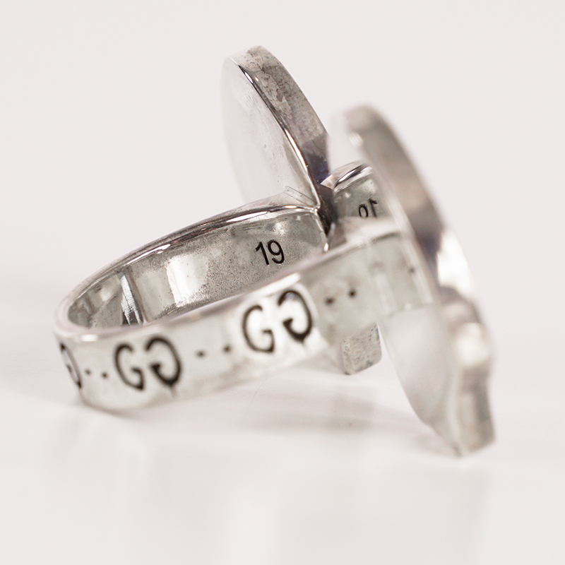 sz 19 NEW $430 GUCCI Sterling Silver Enamel HAMLET GHOST SKULL