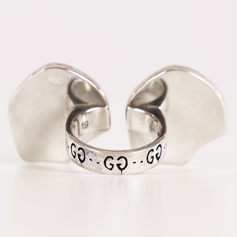 GUCCI スカル GGロゴ リング sz 19 NEW $430 GUCCI Sterling Silver Enamel HAMLET GHOST SKULL