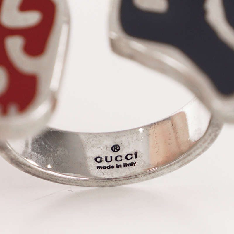 sz 19 NEW $430 GUCCI Sterling Silver Enamel HAMLET GHOST SKULL