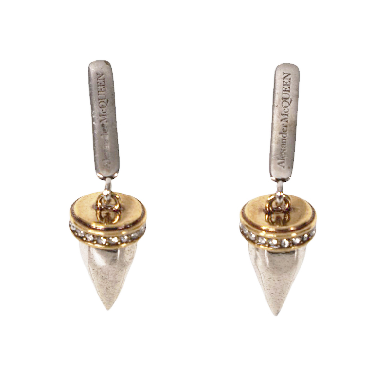 NEW $650 ALEXANDER MCQUEEN Silver Tone Brass SKULL STUD Drop