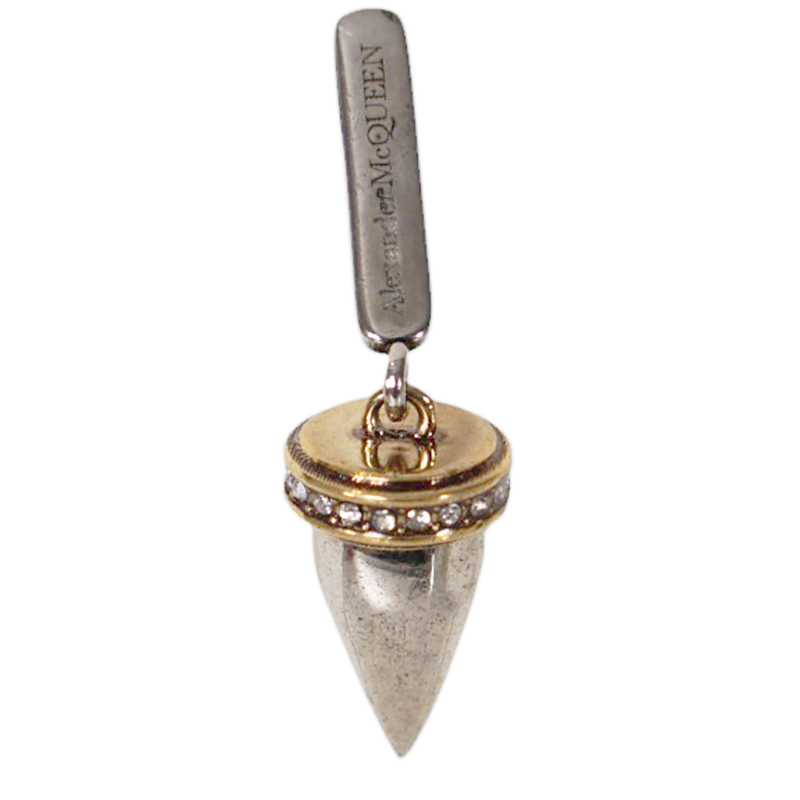 NEW $650 ALEXANDER MCQUEEN Silver Tone Brass SKULL STUD Drop