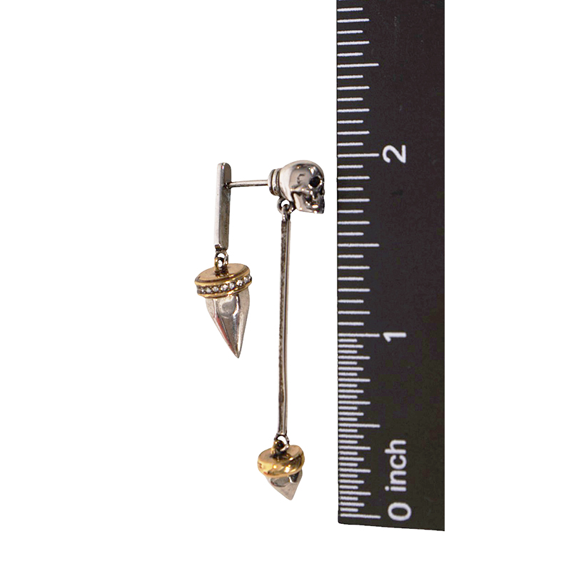 NEW $650 ALEXANDER MCQUEEN Silver Tone Brass SKULL STUD Drop