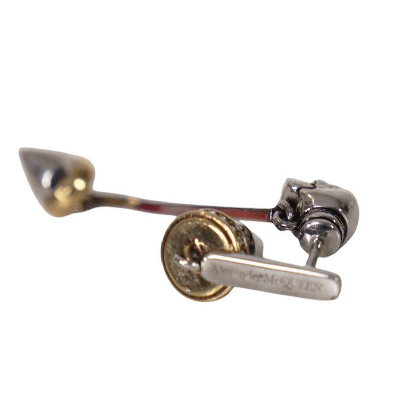 NEW $650 ALEXANDER MCQUEEN Silver Tone Brass SKULL STUD Drop