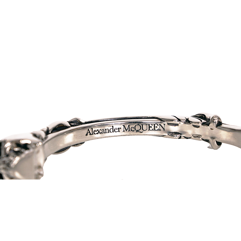 NEW $450 ALEXANDER MCQUEEN Silver Tone Brass TWIN SKULL Hinged