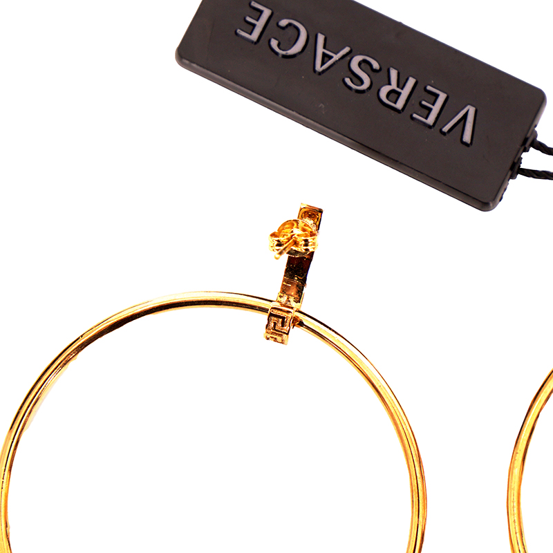 NEW $650 VERSACE Gold Tone Brass MEDUSA LOGO Large HOOP