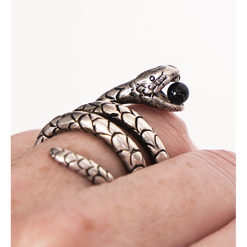 sz 5 NEW $395 SAINT LAURENT SilverTone Brass CURLED SNAKE Glass