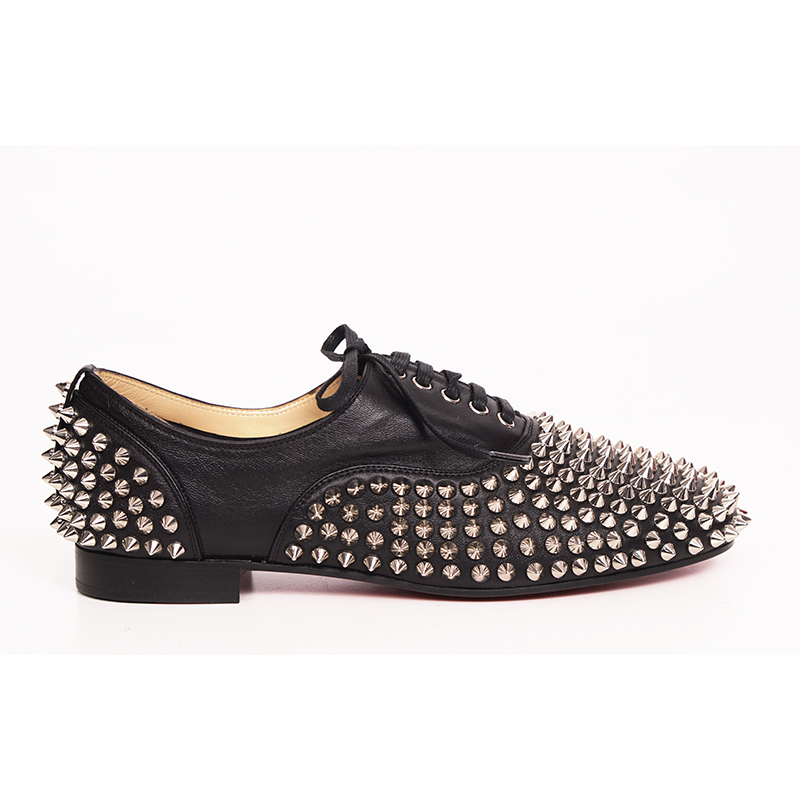 37 NEW $995 CHRISTIAN LOUBOUTIN Black Leather FREDDY STUDDED SPIKE