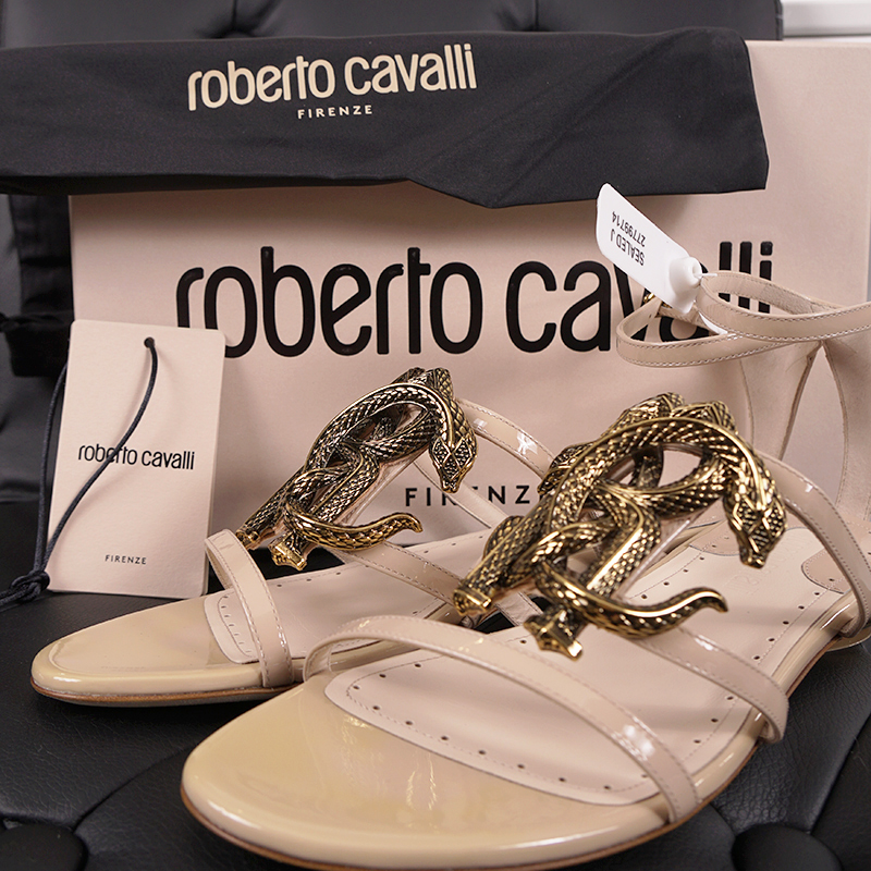 38 NEW $835 ROBERTO CAVALLI Nude Patent Leather GOLD RC  display picture 1