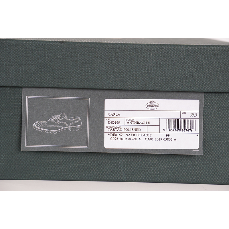 Sn  39.5 NEW $925 CHURCH'S Woman's Gray Green POLISHED TARTEN PLAID