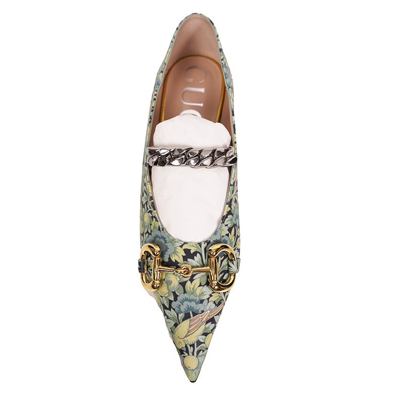 GUCCI LIBERTY フラットバレエシューズ 37 NEW $890 GUCCI X LIBERTY COLLECTION Blue FLORAL BIRD PRINT