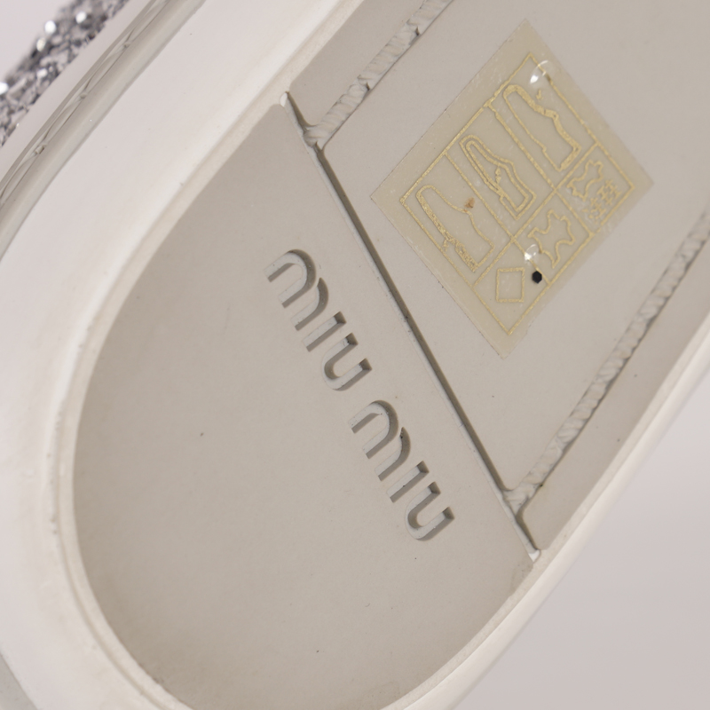 39.5 NEW $925 MIU MIU Womans Silver GLITTER METAL CAP TOP Slip on
