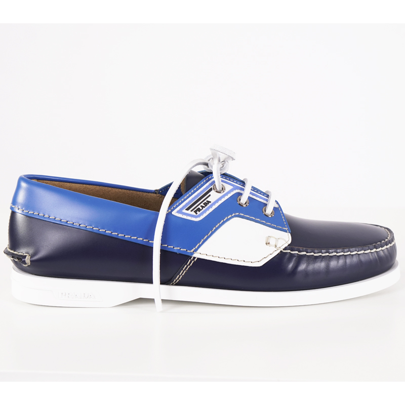 UK 10.5 US 11.5 NEW $890 PRADA Blue Leather COLOR BLOCK 