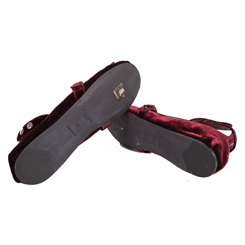 Prada red on sale velvet shoes