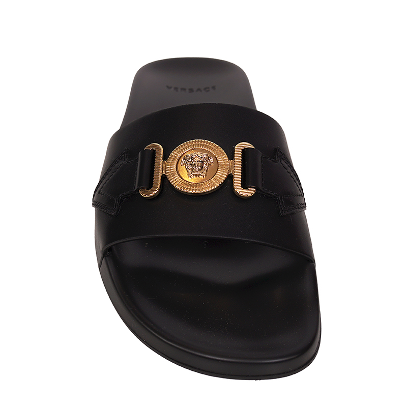 39 NEW $650 VERSACE Woman Black Leather GOLD BIGGIE MEDUSA Pool