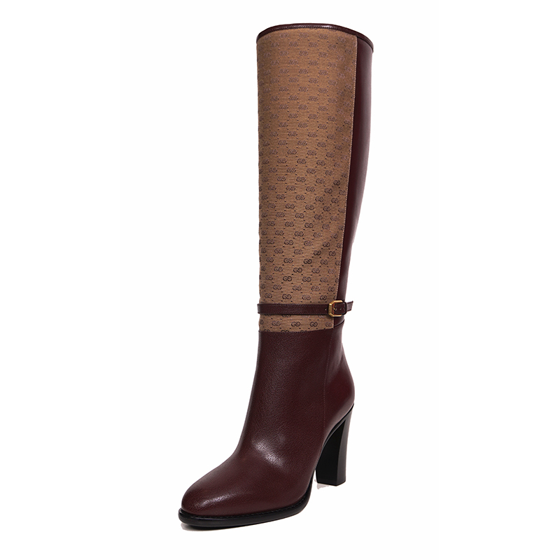 37 NEW $1590 GUCCI Micro GG Canvas Bordeaux Leather FINN KNEE