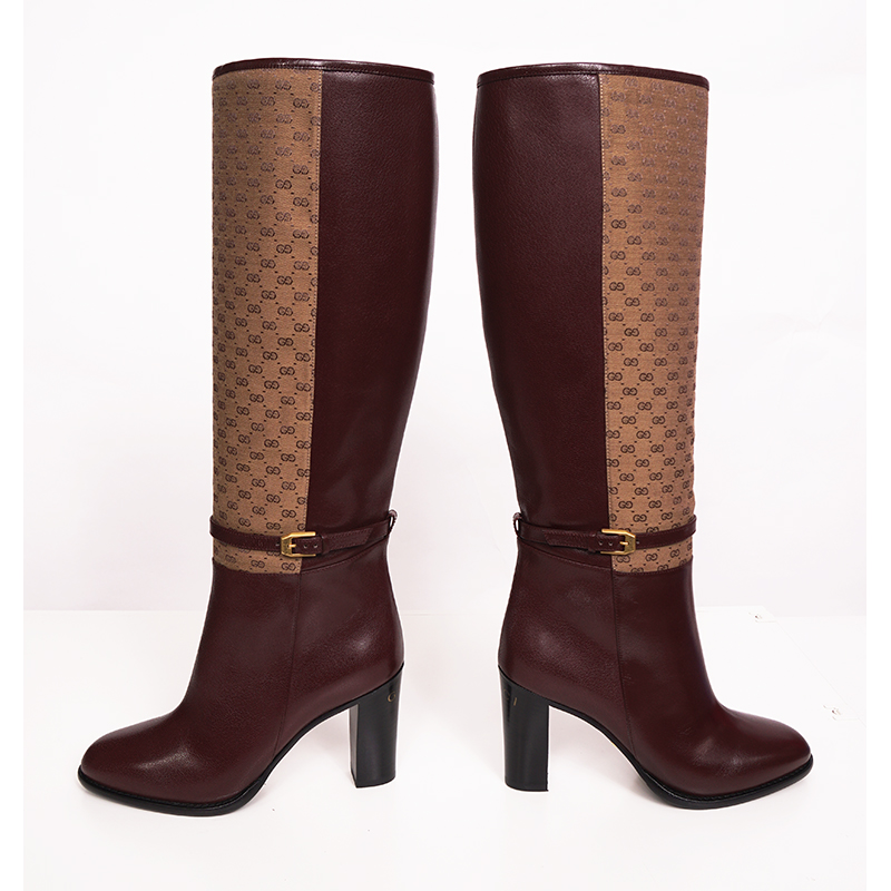 37 NEW $1590 GUCCI Micro GG Canvas Bordeaux Leather FINN KNEE