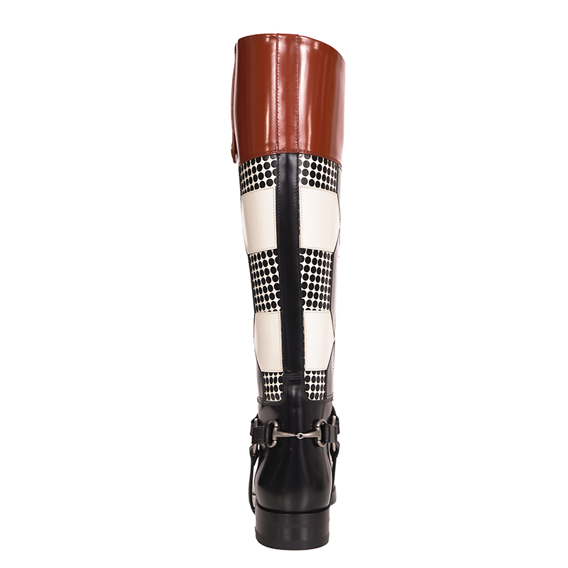 37.5 NEW $2100 GUCCI RUNWAY Black White Optical RIDING BOOTS
