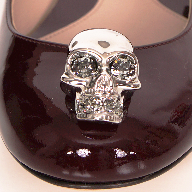 37 NEW $650 ALEXANDER MCQUEEN Wine Red Patent Leather Crystal
