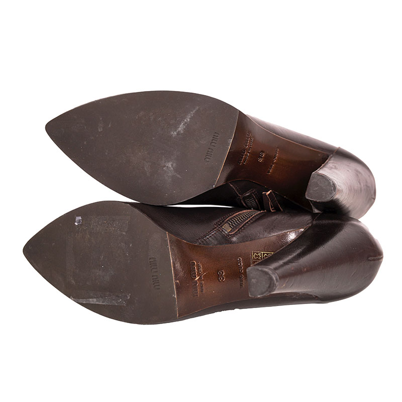 38 VINTAGE MIU MIU Brown Leather CHUNKY HIGH HEEL Y2K Booties