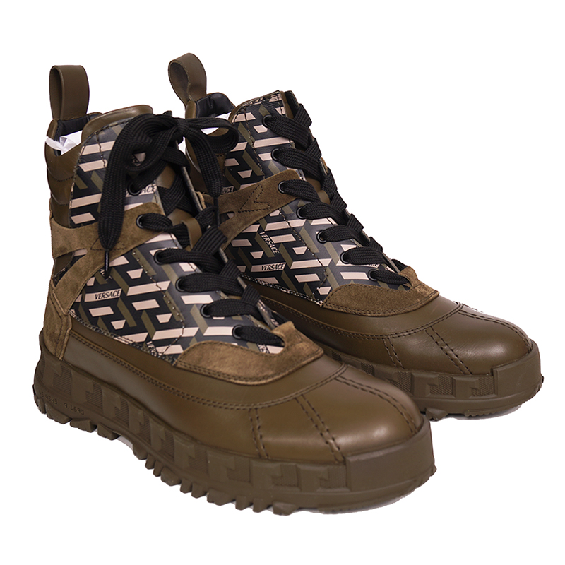 芋*酎様 VERSACE Greca Rhegis Boots ヴェルサーチ ブ 44 US 11 NEW $1125 VERSACE Men's GRECA Rhegis Coated Canvas